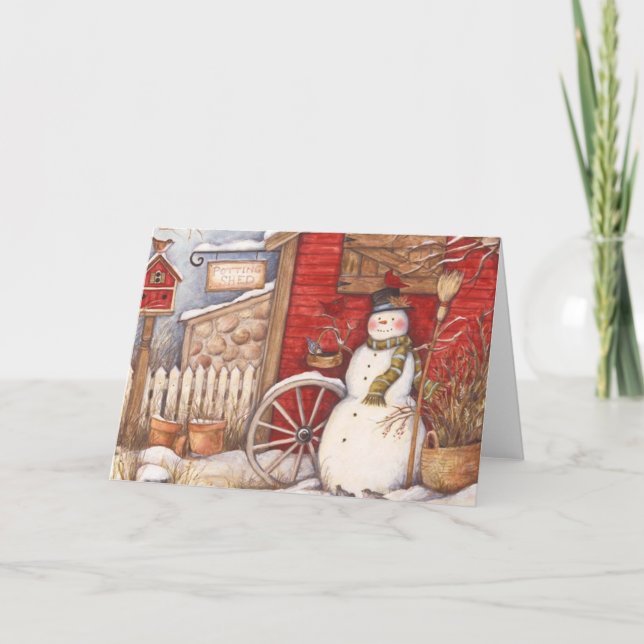 Tarjeta Festiva Vintage Snowman (Anverso)
