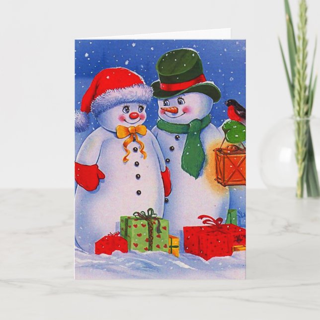 Tarjeta Festiva Vintage Snowman (Anverso)