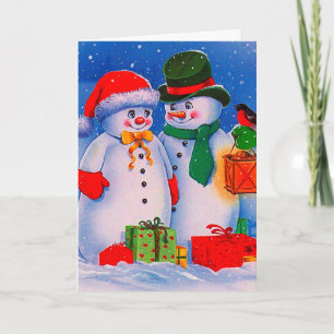 Tarjeta Festiva Vintage Snowman