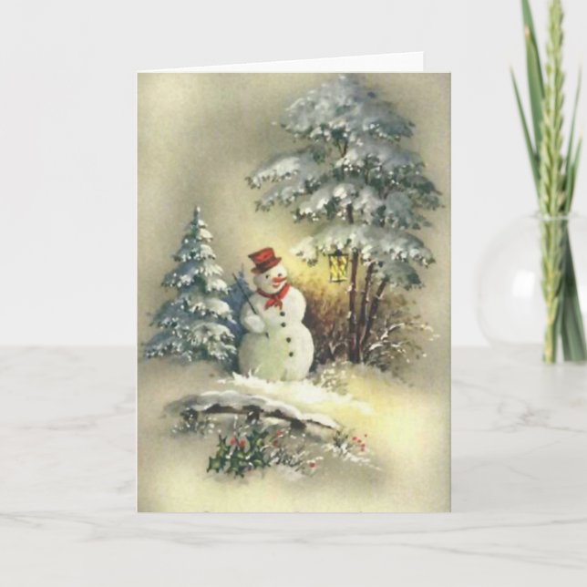 Tarjeta Festiva Vintage Snowman (Anverso)