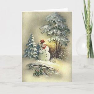 Tarjeta Festiva Vintage Snowman