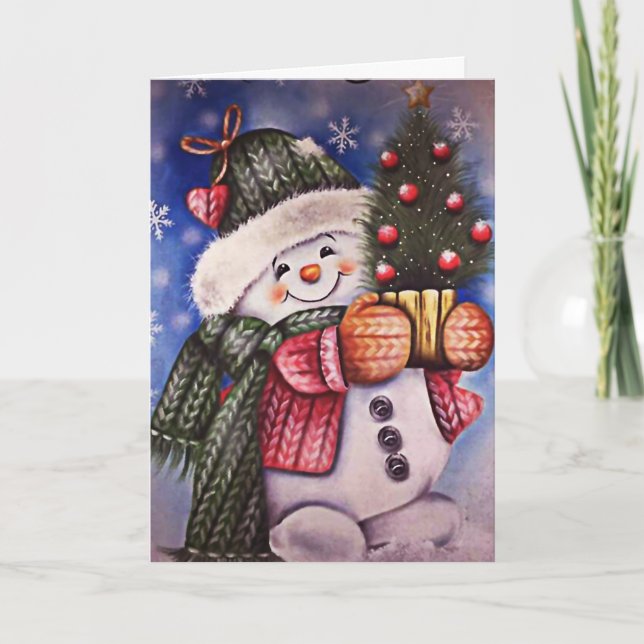 Tarjeta Festiva Vintage Snowman (Anverso)