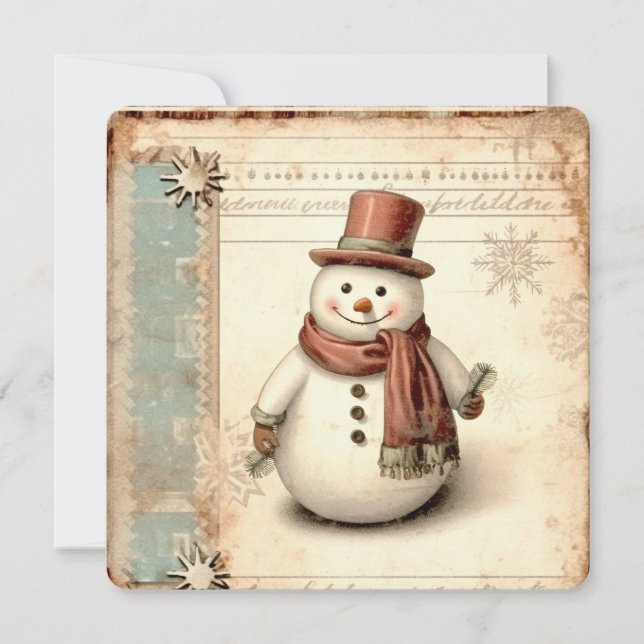 Tarjeta Festiva Vintage Snowman Navidades (Anverso)