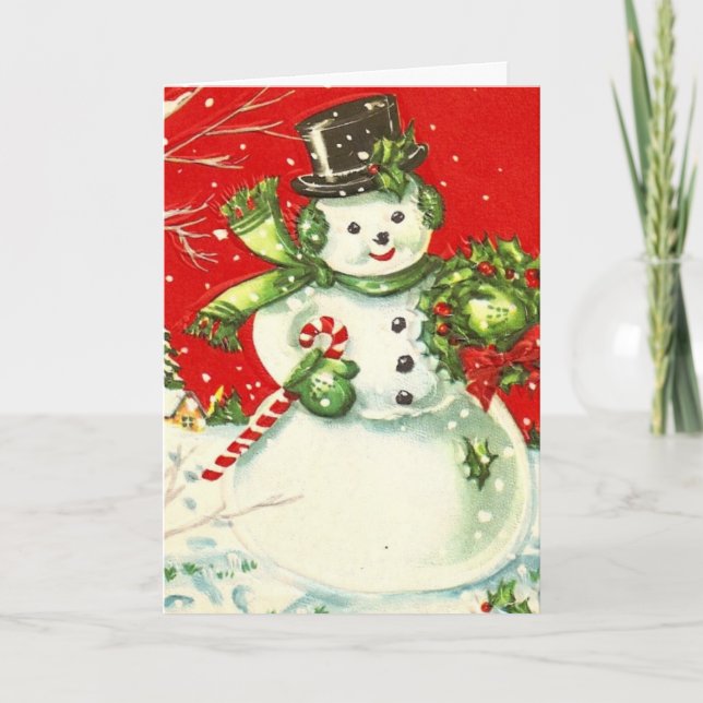 Tarjeta Festiva Vintage Snowman Navidades (Anverso)
