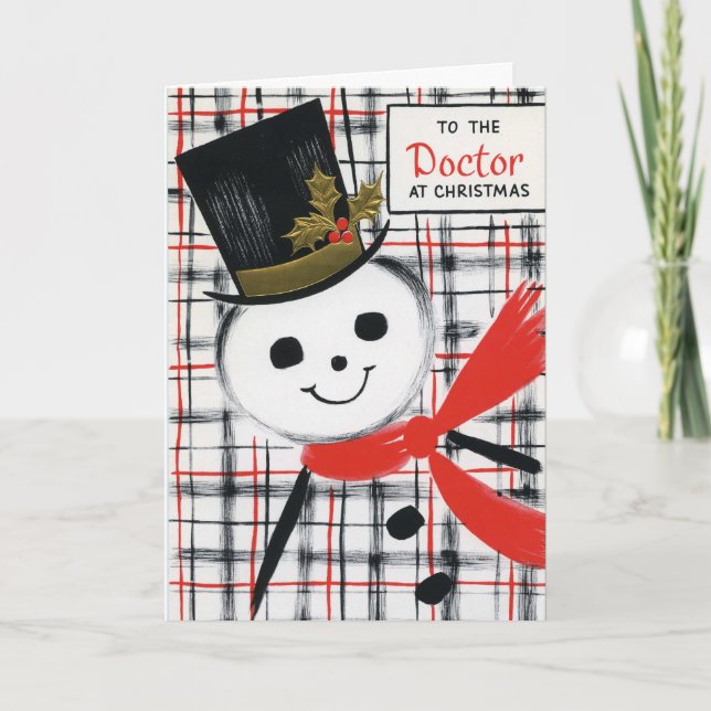 Tarjeta Festiva Vintage Snowman Para Médico (Anverso)