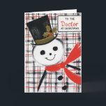 Tarjeta Festiva Vintage Snowman Para Médico<br><div class="desc">Imagen vintage de Navidad</div>