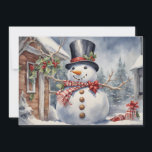 Tarjeta Festiva Vintage Snowman Top Hat Holly Berries Navidades<br><div class="desc">Vintage tarjeta de felicitación navideña con una pintura de un muñeco de nieve feliz con un gran sombrero de top negro. Personalizado en la parte posterior con su mensaje y nombre. Comuníquese conmigo para obtener ayuda con su personalización o para solicitar productos adicionales de correspondencias o coordinación de Zazzle.</div>