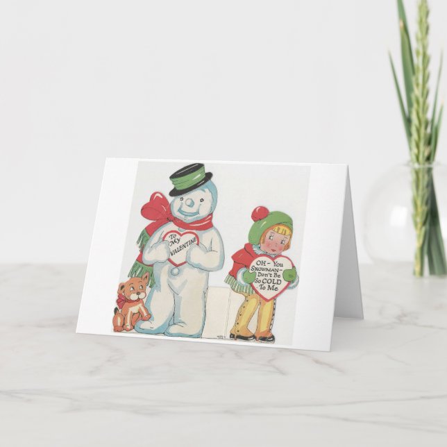Tarjeta Festiva Vintage Snowman Valentine (Anverso)