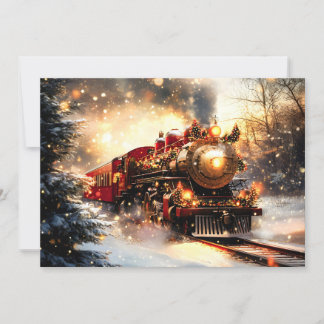 Tarjeta Festiva Vintage Snowy Night Navidades Train Express
