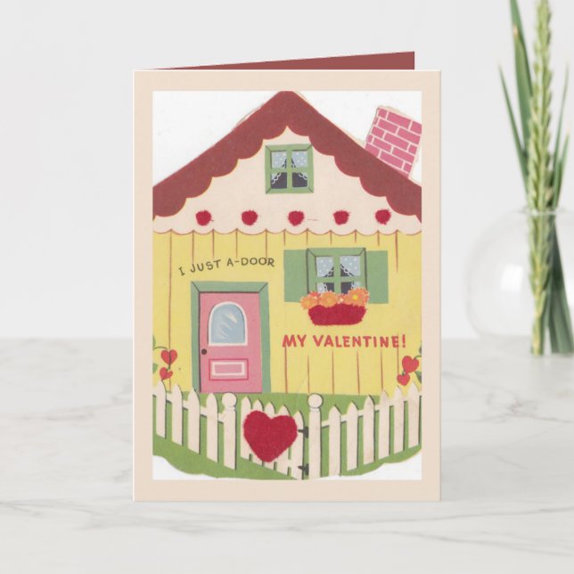 Tarjeta Festiva Vintage, Sólo Una Puerta, Valentín. (Anverso)