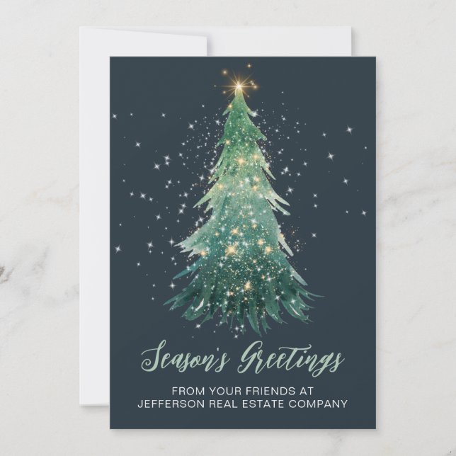 Tarjeta Festiva Vintage Sparkling Christmas Tree Company Business (Anverso)