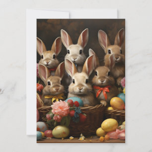 Tarjeta Festiva Vintage Spring Easter Huevo Cesta Bunny Hop