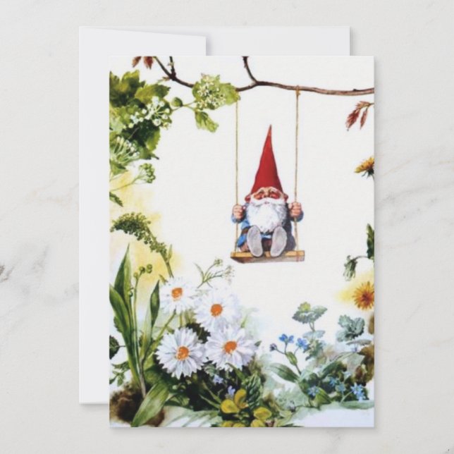 Tarjeta Festiva Vintage Spring Gnome (Anverso)