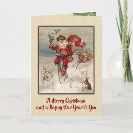 Tarjeta Festiva Vintage St. Nick en un Velocipede