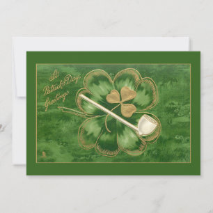 Tarjeta Festiva Vintage St. Patrick's Day Shamrock and Pipe