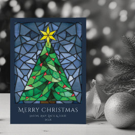 Tarjeta Festiva Vintage StainGlass Happy Holidays