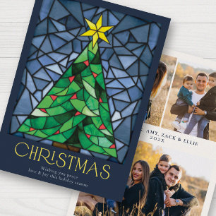 Tarjeta Festiva Vintage StainGlass Happy Holidays