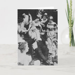 Tarjeta Festiva Vintage Stereoview Santa y las damas Navidades