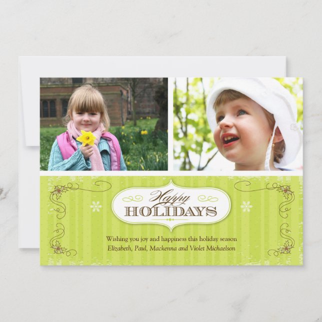 Tarjeta Festiva Vintage Stripes Holiday Card (Anverso)