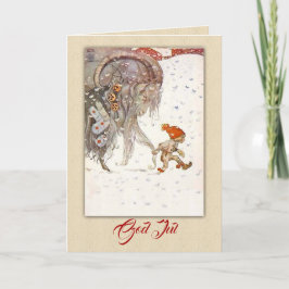 Tarjeta Festiva Vintage, sueco Yule Goat y Elf