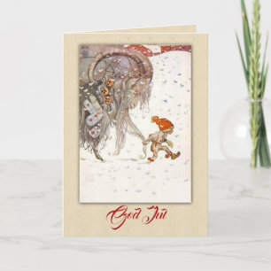 Tarjeta Festiva Vintage, sueco Yule Goat y Elf