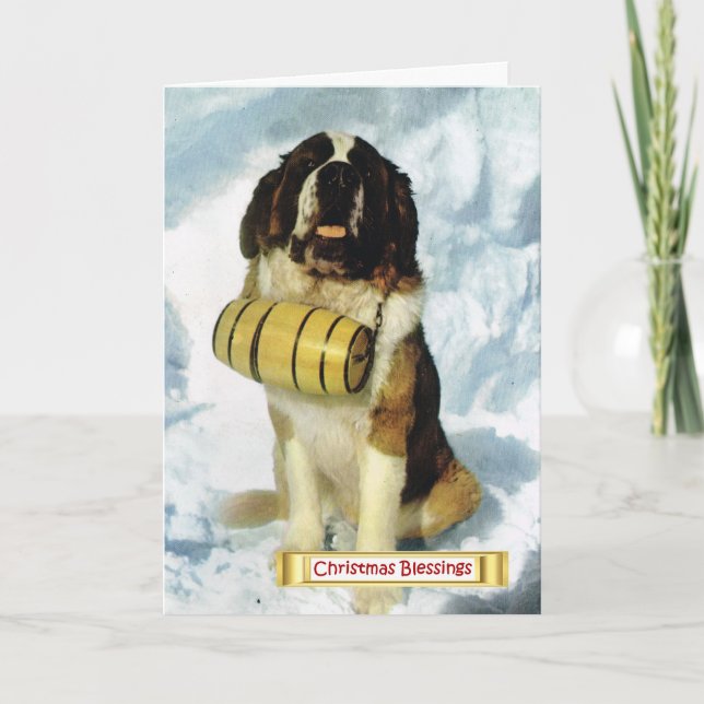 Tarjeta Festiva Vintage Suiza, perro de St Bernard, (Anverso)