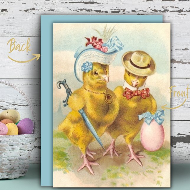Tarjeta Festiva Vintage Sunday Best Easter Chicks Personalizado (Vintage Sunday Best Easter Chicks Custom Holiday Card)