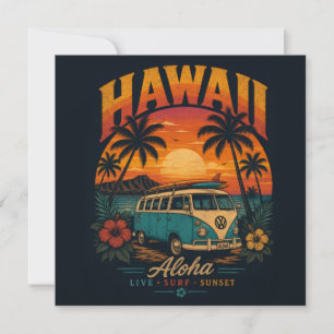 Tarjeta Festiva Vintage Sunset Palms Surfboard Aloha Hawaiano