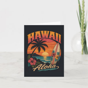 Tarjeta Festiva Vintage Sunset Palms Surfboard Aloha Hawaiano