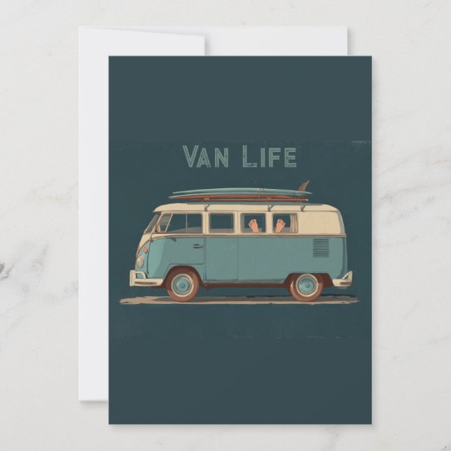 Tarjeta Festiva Vintage Surf Van – Retro Camper Design (Anverso)