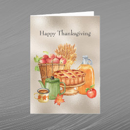 Tarjeta Festiva Vintage Tan Pie Manzanas Cider Trigo Acción de Gra