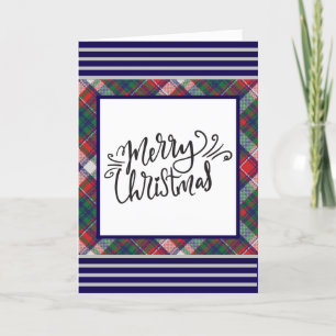 Tarjeta Festiva Vintage Tartan Blue Red Plaid Navidades QR Código