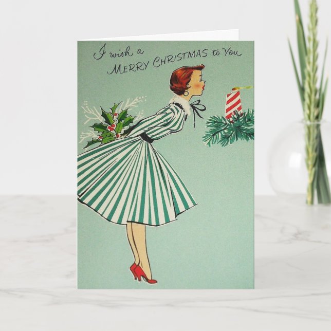 Tarjeta Festiva Vintage - Te deseo una Feliz Navidad, (Anverso)