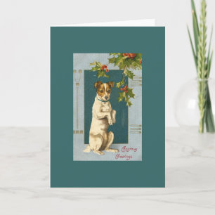 Tarjeta Festiva Vintage Terrier y Holly