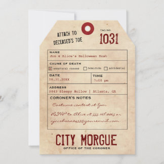 Tarjeta Festiva Vintage Toe Tag Adulto Halloween Party Invitado