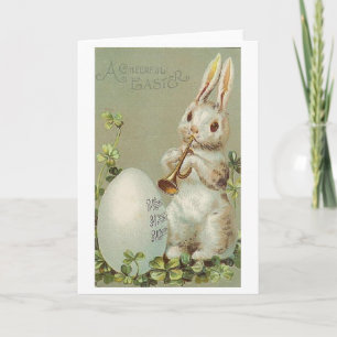 Tarjeta Festiva Vintage Trumpet Playing Bunny Easter Card