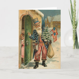 Tarjeta Festiva Vintage USA Santa
