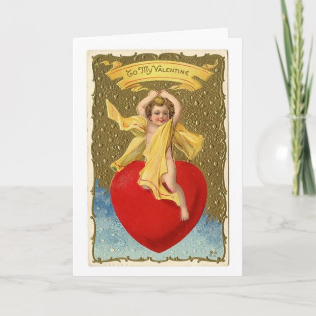 Tarjeta Festiva Vintage Valentine - A Su Servicio, (Anverso)