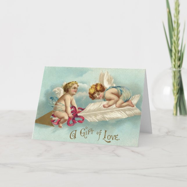 Tarjeta Festiva Vintage Valentine Angel Cherubs (Anverso)