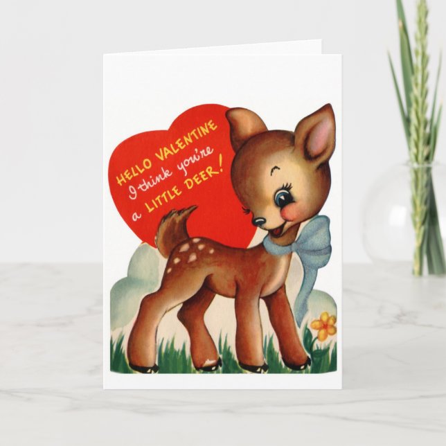 Tarjeta Festiva Vintage Valentine Baby Deer (Anverso)