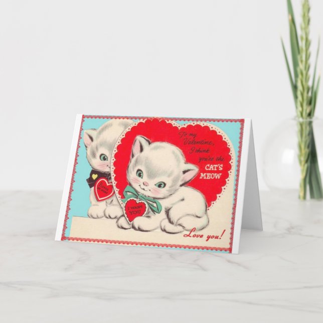 Tarjeta Festiva Vintage Valentine Cats (Anverso)