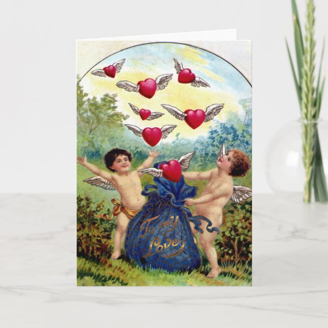 Tarjeta Festiva Vintage Valentine Cherubs (Anverso)