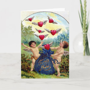 Tarjeta Festiva Vintage Valentine Cherubs