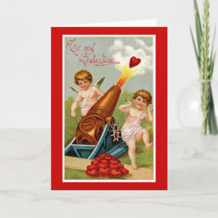 Tarjeta Festiva Vintage Valentine con cañón de corazón