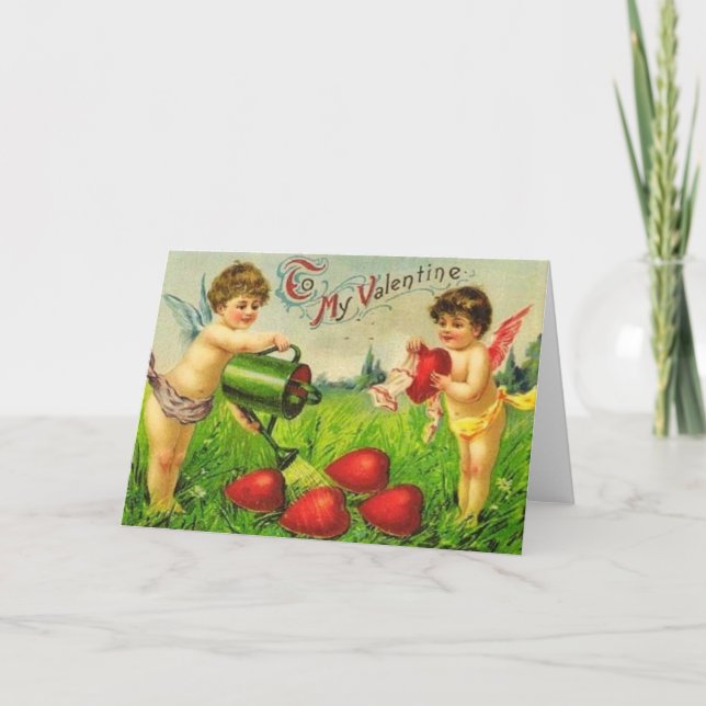 Tarjeta Festiva Vintage Valentine Cupid Gardeneradores (Anverso)