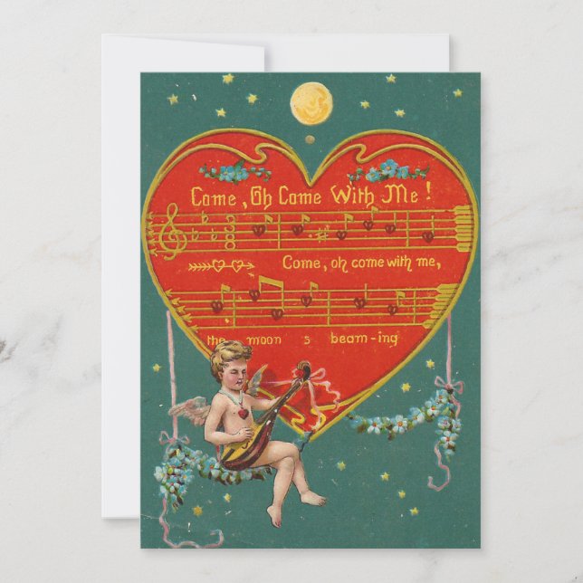 Tarjeta Festiva Vintage Valentine Day Cherub (Anverso)