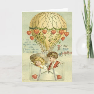 Tarjeta Festiva Vintage Valentine Hot Air Balloon