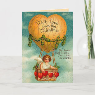 Tarjeta Festiva Vintage Valentine Hot Air Balloon Card