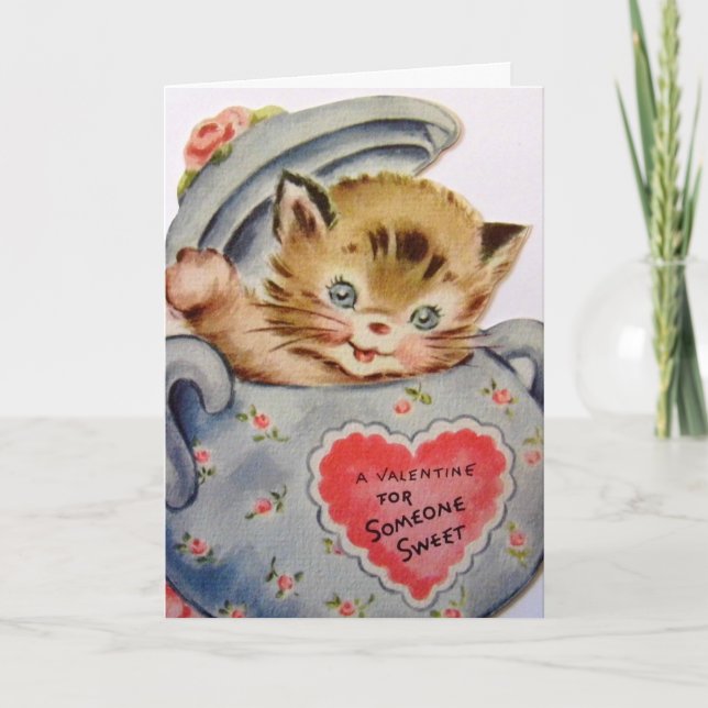 Tarjeta Festiva Vintage Valentine Kitten (Anverso)
