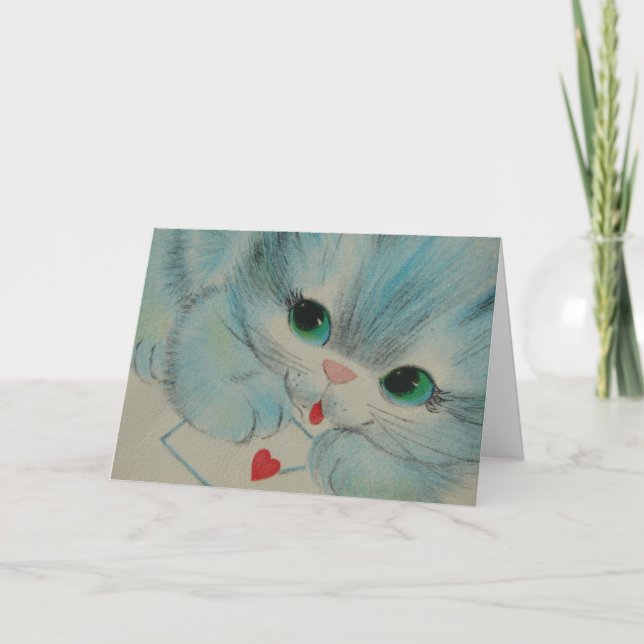 Tarjeta Festiva Vintage Valentine Kitten (Anverso)